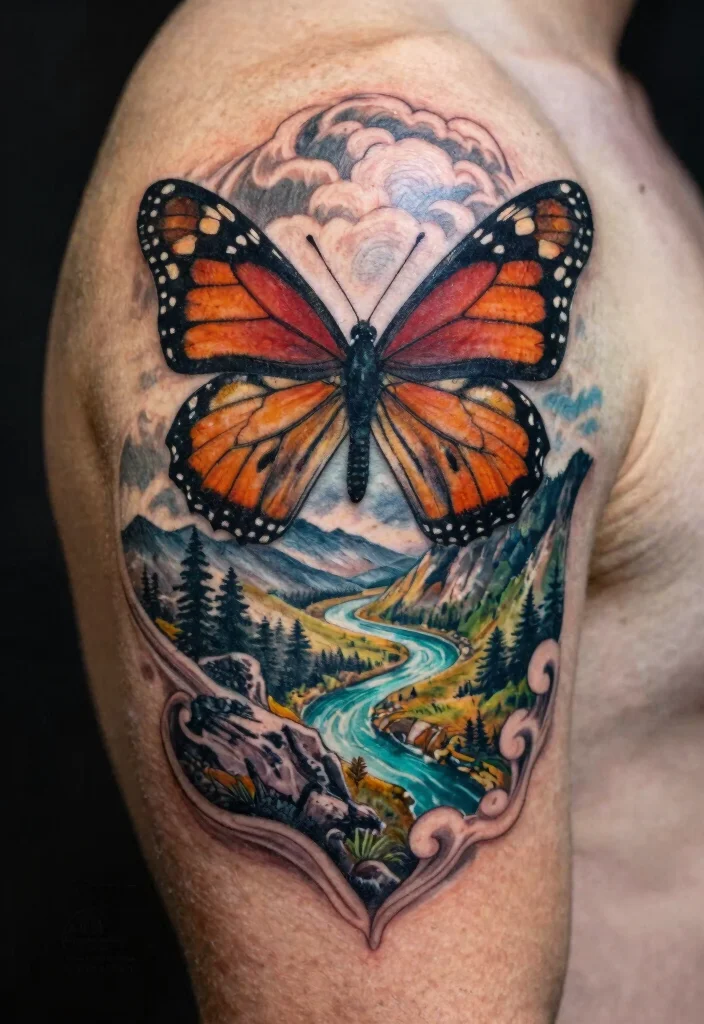 18 Monarch Butterfly Tattoo Ideas: Elegant, Symbolic, and Bold - 18. Monarch Butterfly with Natural Elements 1