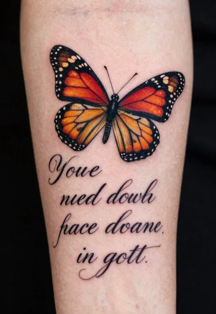 18 Monarch Butterfly Tattoo Ideas: Elegant, Symbolic, and Bold - 5. Monarch Butterfly and Quote Tattoo 1