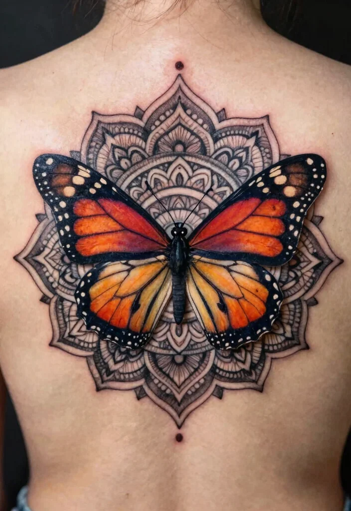 18 Monarch Butterfly Tattoo Ideas: Elegant, Symbolic, and Bold - 6. Monarch Butterfly Mandala Tattoo 1