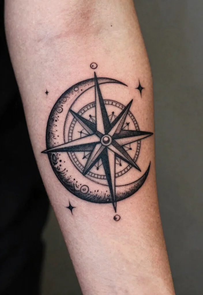 18 Moon Tattoo Design Ideas Unique Mystical and Modern - 11. Celestial Compass Moon 1
