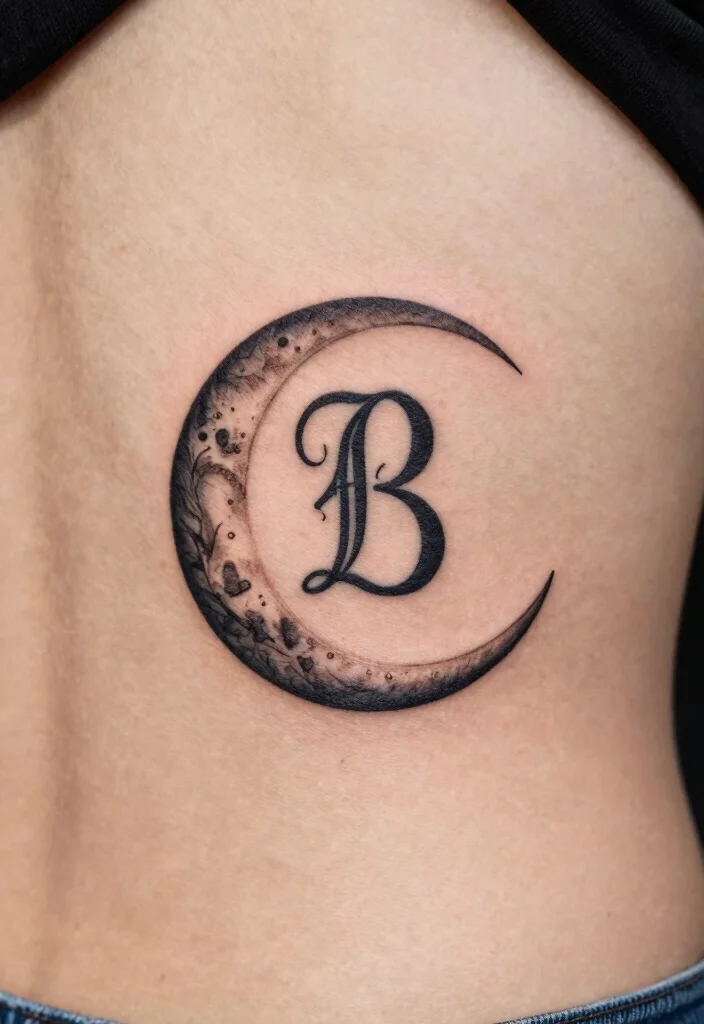 18 Moon Tattoo Design Ideas Unique Mystical and Modern - 14. Personalized Initials with Moon 1