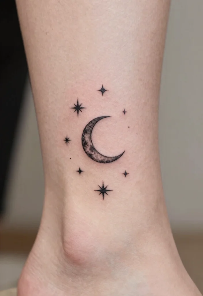 18 Moon Tattoo Design Ideas Unique Mystical and Modern - 17. Moon and Stars Cluster 1