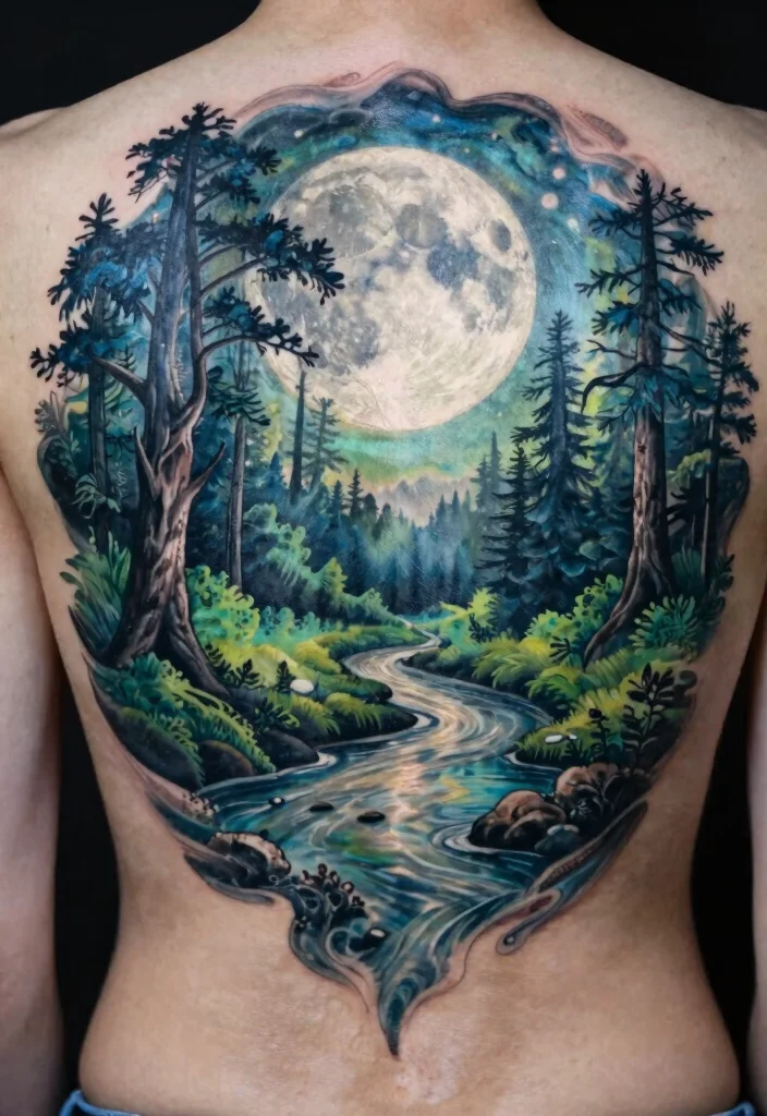 18 Moon Tattoo Design Ideas Unique Mystical and Modern - 18. Artistic Moon and Landscape 1