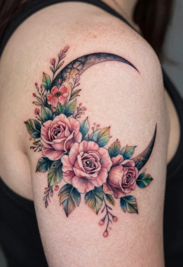 18 Moon Tattoo Design Ideas Unique Mystical and Modern - 5. Floral Moon Accents 1