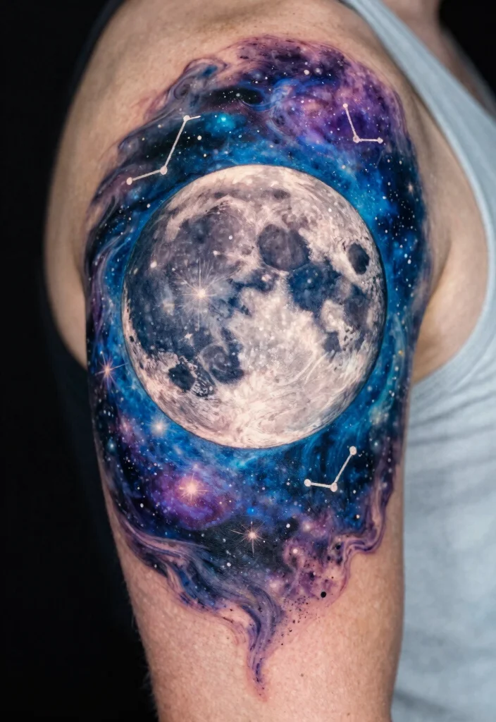 18 Moon Tattoo Design Ideas Unique Mystical and Modern - 7. Cosmic Moon Scene 1
