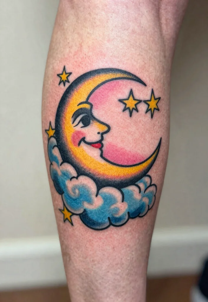 18 Moon Tattoo Design Ideas Unique Mystical and Modern - 8. Old-School Moon Tattoo 1
