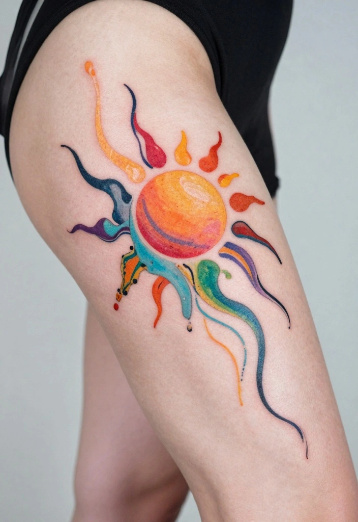 18 Rapunzel Sun Tattoo Ideas Inspired by Rapunzel - 12. Abstract Sun Tattoo 1