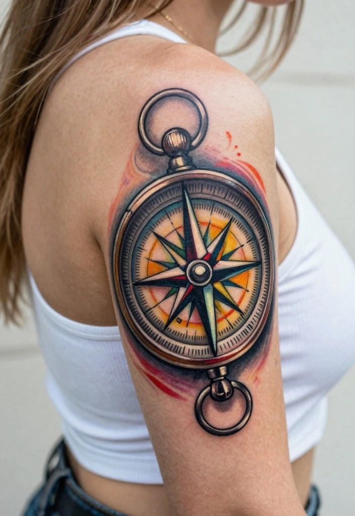 18 Rapunzel Sun Tattoo Ideas Inspired by Rapunzel - 18. Sun with Compass Tattoo 1