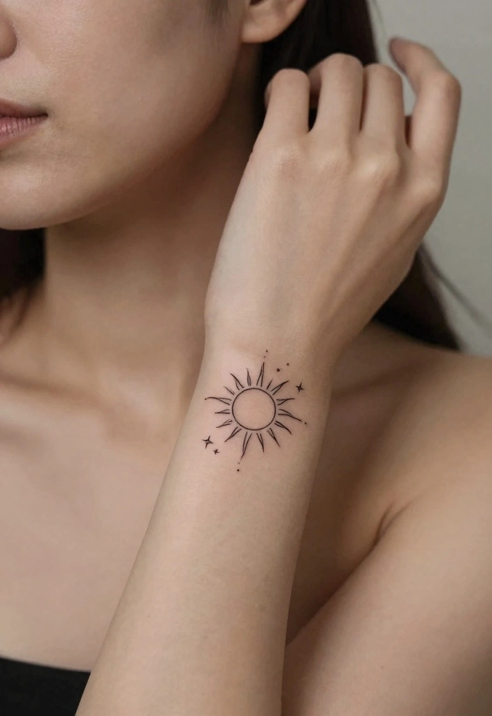 18 Rapunzel Sun Tattoo Ideas Inspired by Rapunzel - 3. Minimalist Sun with Stars 1