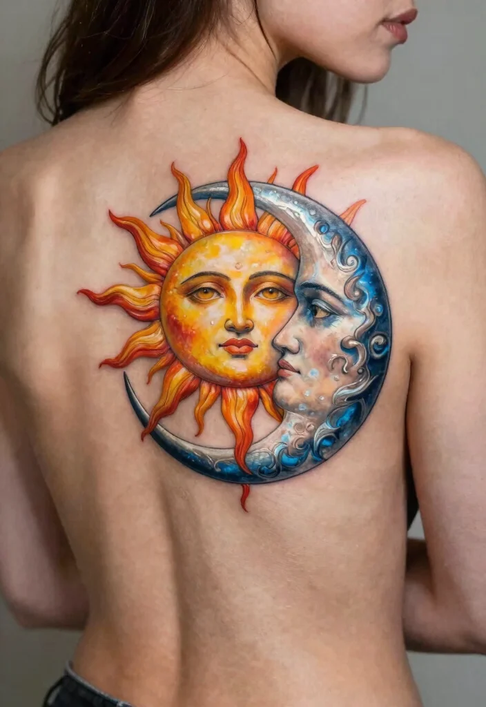 18 Rapunzel Sun Tattoo Ideas Inspired by Rapunzel - 4. Celestial Sun and Moon Tattoo 1