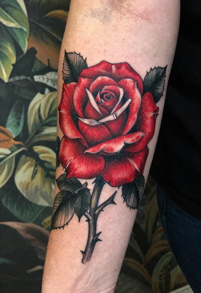 18 Red and Black Tattoo Ideas: Striking Bold and Artistic - 1. Bold Rose Embellishments 1