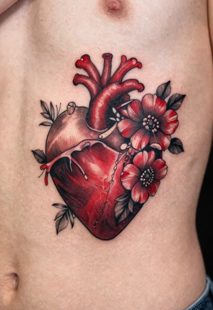 18 Red and Black Tattoo Ideas: Striking Bold and Artistic - 10. Floral Heart Designs 1