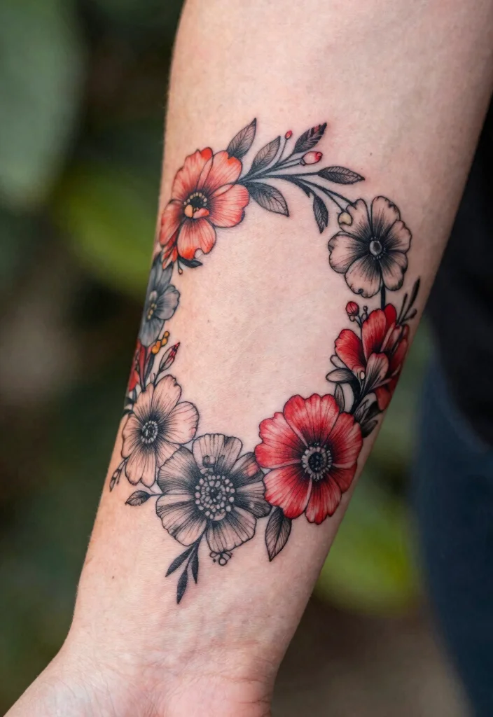 18 Red and Black Tattoo Ideas: Striking Bold and Artistic - 11. Whimsical Flower Crowns 1