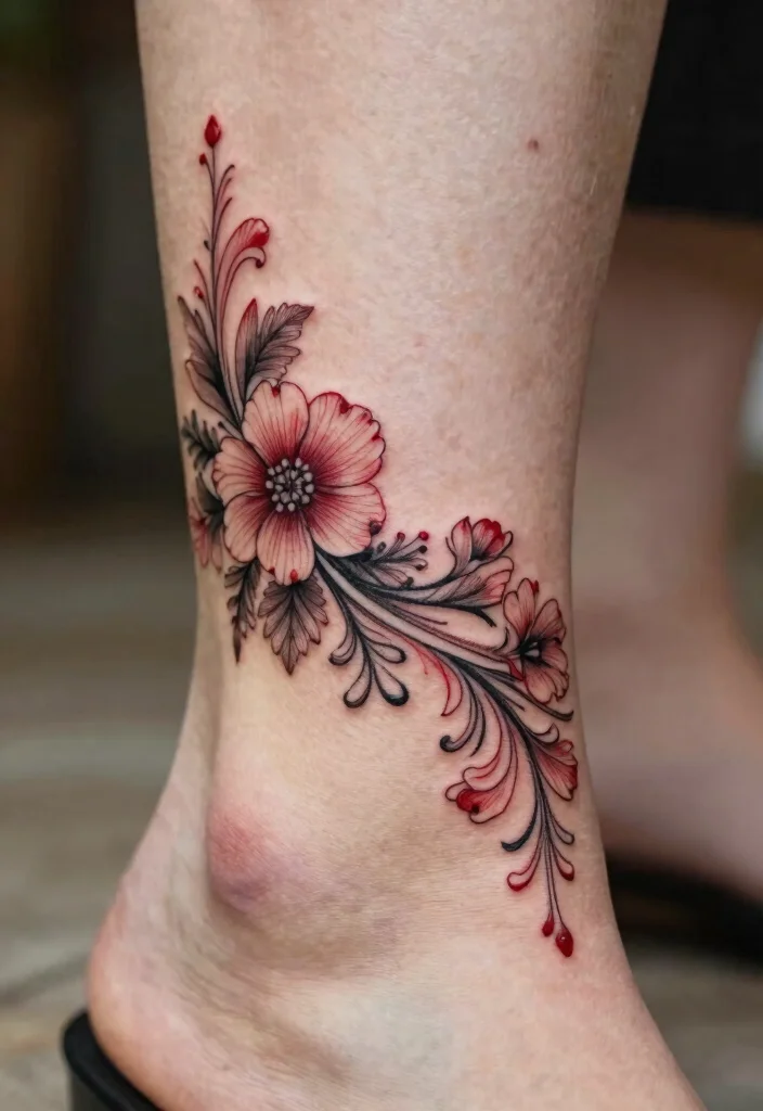 18 Red and Black Tattoo Ideas: Striking Bold and Artistic - 16. Decorative Floral Borders 1
