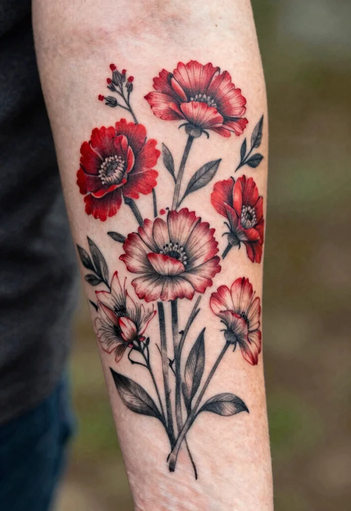 18 Red and Black Tattoo Ideas: Striking Bold and Artistic - 18. Seasonal Floral Representations 1