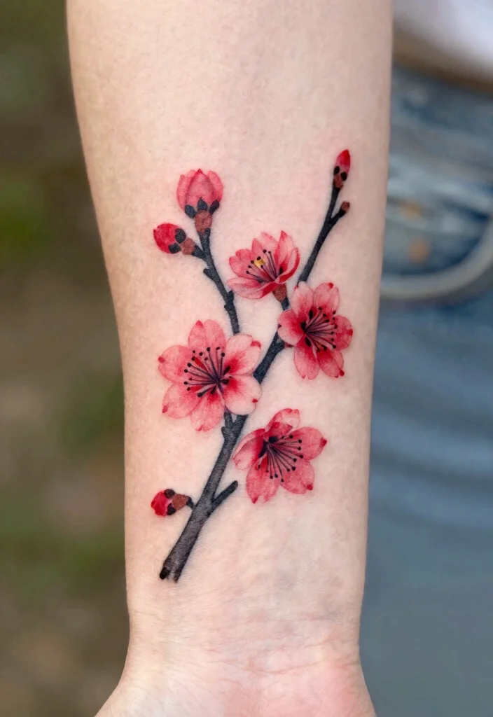 18 Red and Black Tattoo Ideas: Striking Bold and Artistic - 4. Cherry Blossom Delight 1