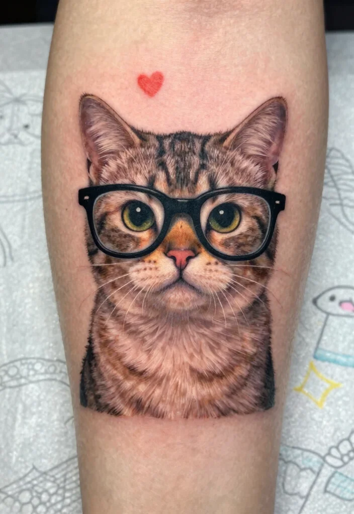 18 Tattoo Ideas Cat Lovers Will Adore - 11. Cat with Glasses 1