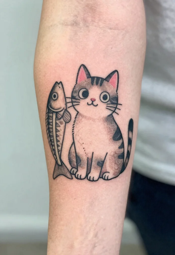 18 Tattoo Ideas Cat Lovers Will Adore - 12. Cat and Fishbone 1