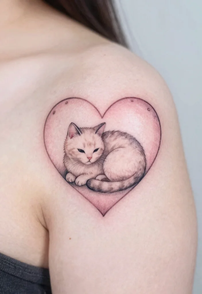 18 Tattoo Ideas Cat Lovers Will Adore - 4. Cat with a Heart 1