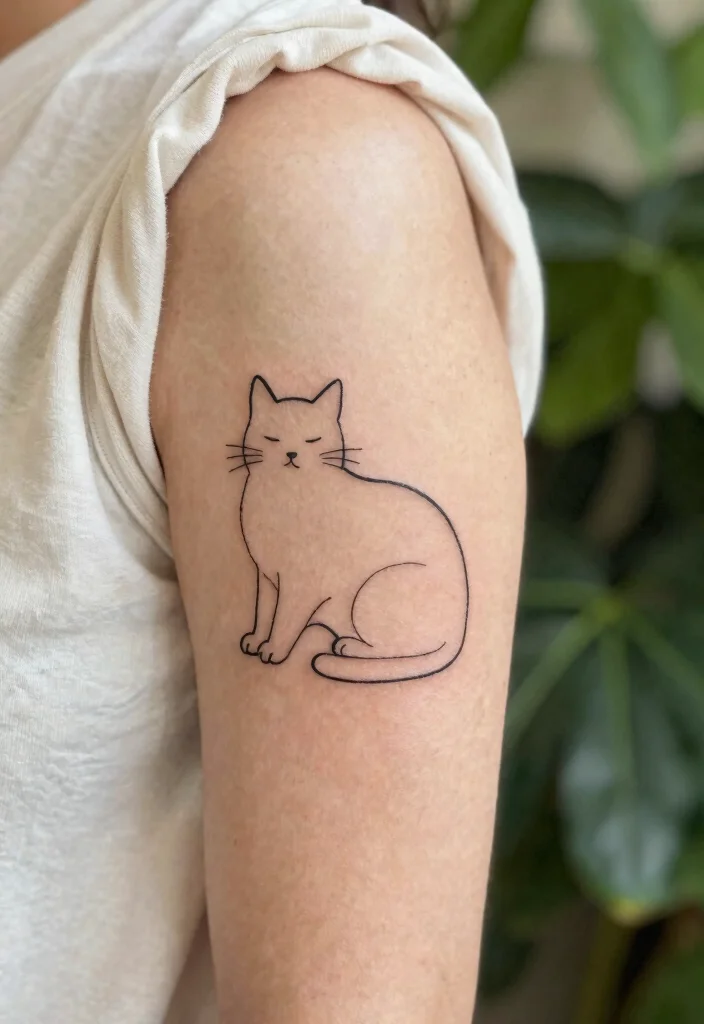 18 Tattoo Ideas Cat Lovers Will Adore - 5. Minimalist Cat Line Art 1