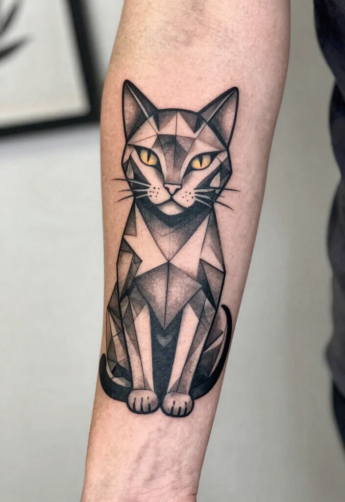 18 Tattoo Ideas Cat Lovers Will Adore - 7. Geometric Cat Design 1