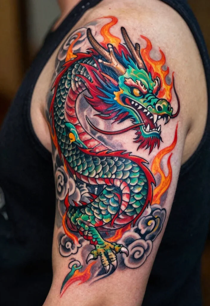 19 Dragon Tattoo Ideas You Will Want to Save - 1. Colorful Dragon Designs 1