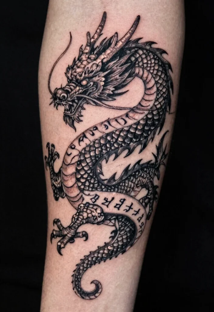 19 Dragon Tattoo Ideas You Will Want to Save - 15. Ancient Script and Dragon Tattoos 1