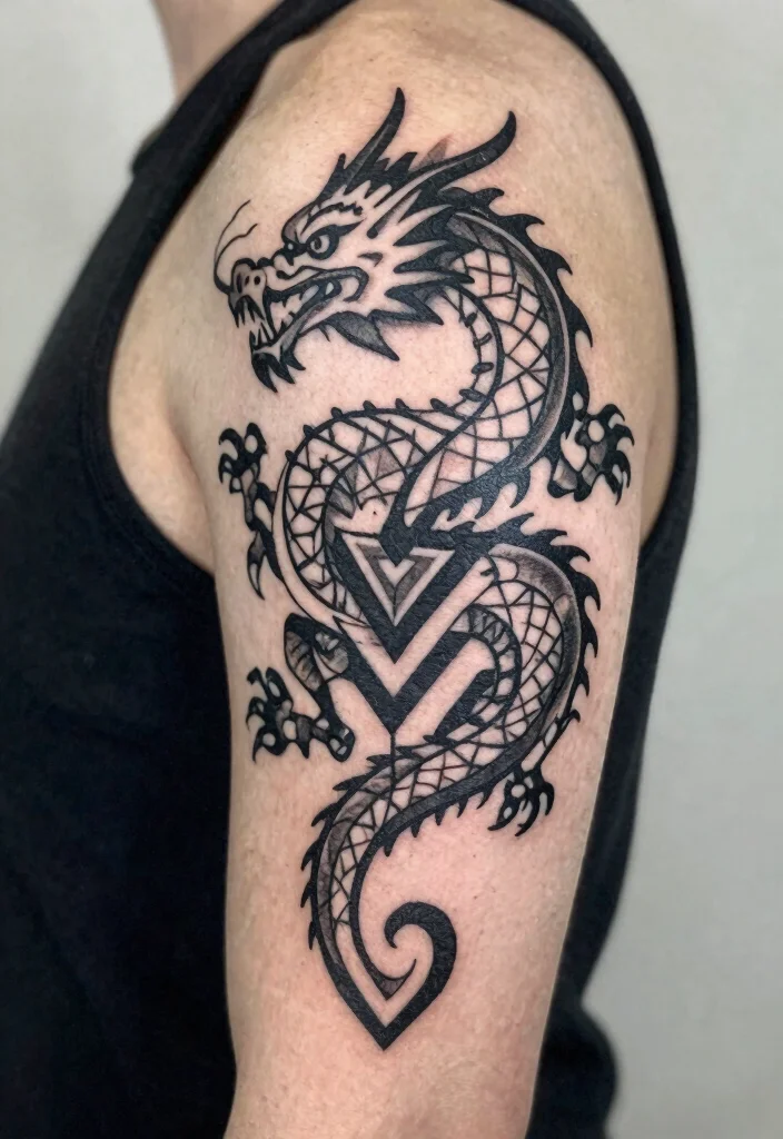 19 Dragon Tattoo Ideas You Will Want to Save - 7. Geometric Dragon Tattoos 1