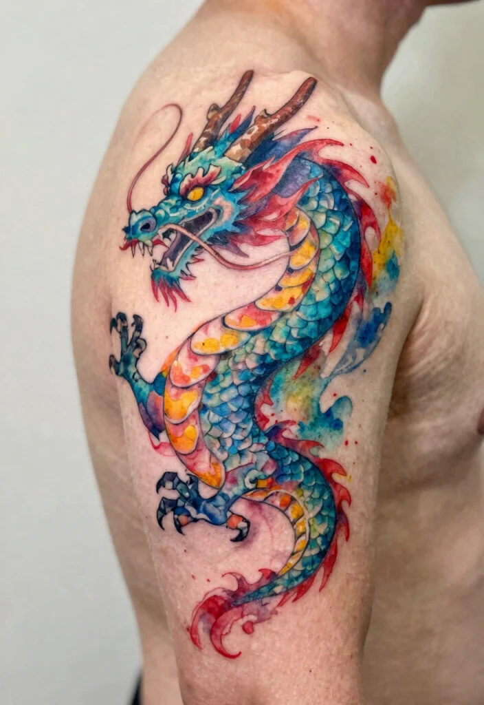 19 Dragon Tattoo Ideas You Will Want to Save - 8. Watercolor Dragon Tattoos 1